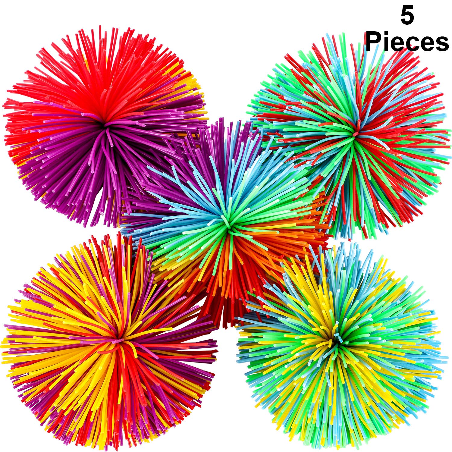 Leinuosen Monkey Stringy Balls Sensory Fidget Stress Balls, Soft Rainbow Pom, Multicolor (2.75 Inch, 5 Pieces)