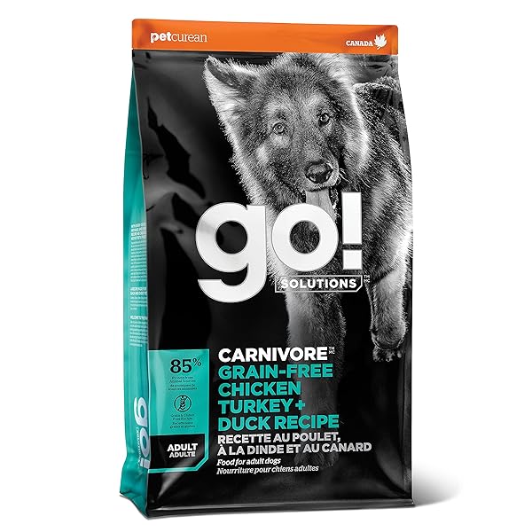 GO! SOLUTIONS CARNIVORE, GRAIN-FREE, PROTEIN RICH DRY DOG FOOD, CHICKEN, TURKEY AND DUCK ADULT RECIPE, 3.5 LB BAG