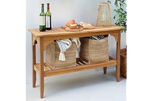 Cambridge Casual Indonesian Teak Auburn Outdoor Console Table – Natural Teak Wood – Durable and Stylish Accent Plant Table for Patio, Deck, Porch, and Outdoor Spaces
