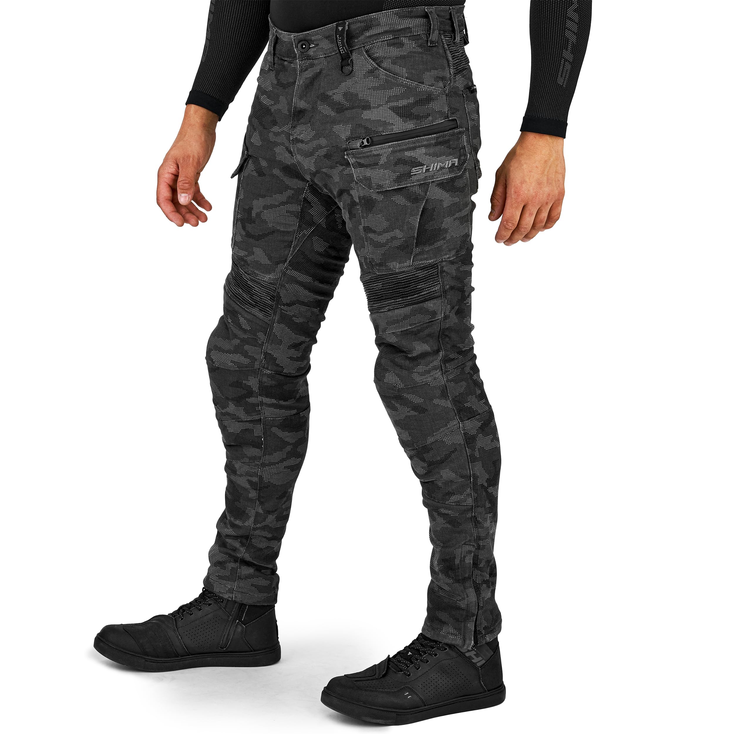 SHIMA Giro 3.0 Motorrad Hose Herren mit Protektoren AirForce Knieprotektoren Motorradhose Kurzgrößen Hosen für Mann Protektorenhose Textilhose Urban Stretch Cargohose Lang (Männer, Camo, 32/34) 5