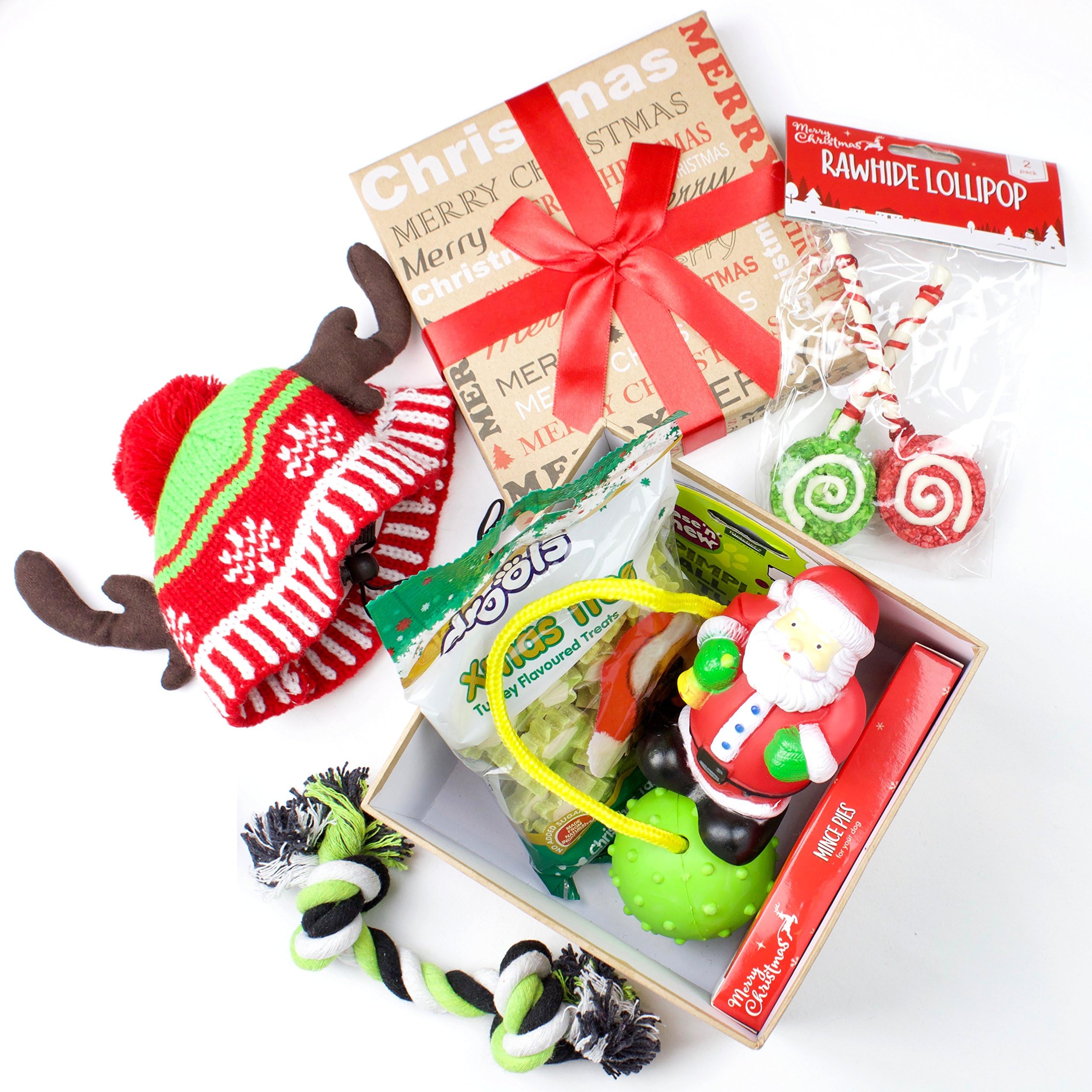Dog Christmas Gift Box - especially selected for a Small Dog - Gift Wrapped Present with Blank Christmas Gift Tag
