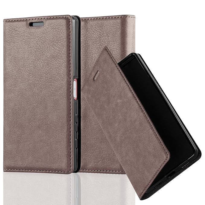 Cadorabo Hülle für Sony Xperia Z5 COMPACT - Hülle in Kaffee BRAUN – Handyhülle mit Magnetverschluss, Standfunktion und Karten