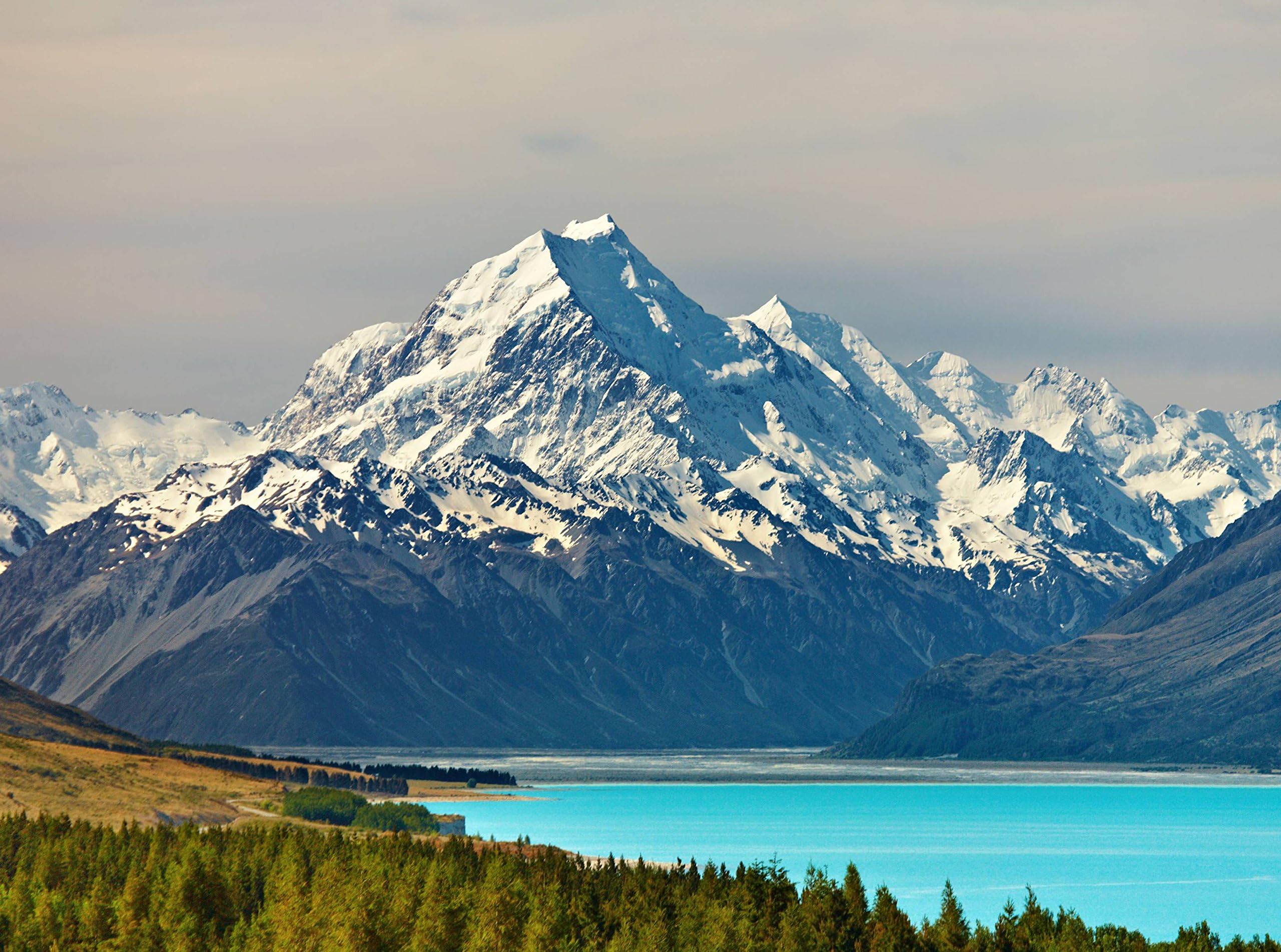 Non-woven photo wallpaper Mount Cook (319VP) 7 Strips 50 cm 350X260 cm Digital Print Special Glue For Non-Woven Wallpaper b.x260 cm.-Non Woven Wallpaper XXL Photo Photo Photo Mural City Island Sea Horse Skyline Wallpaper Mural Photo Stone Beach Wood