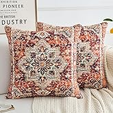 COARVXA Boho Floral Cotton Linen Pillow Covers 18x18 inch Set of 2,Farmhouse Neutral Pillow Covers Double Sided Pattern Cushion Decor Soft Pillow Case for Living Sofa Room Bed Square Pillow Cover