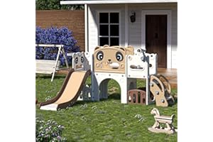 NYEEKOY 9-in-1 Toddler Slide and Climber Set Indoor Outdoor Slide Playset for Kids Age 1-8, Freestanding Backyard Playground with RNG Toss, Basketball Hoop,Telescope, Storage Space