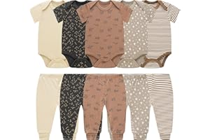 MEYSAHO Baby Newborn Layette 10-Piece Sets Cotton Bodysuits Pants Sets for Baby Boys Girls Toddler Unisex Baby Gift Set