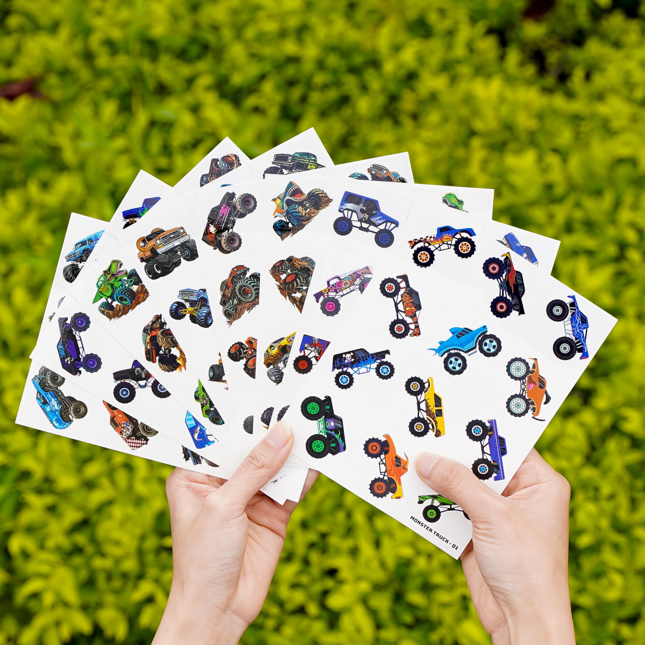 96 PCS Monster Truck Race Car Pre-Cut Temporary Tattoos for Kids | Super Cute Themed Birthday Party Favors, Supplies, Decorations, Fake Tattoo Stickers (Multiple)