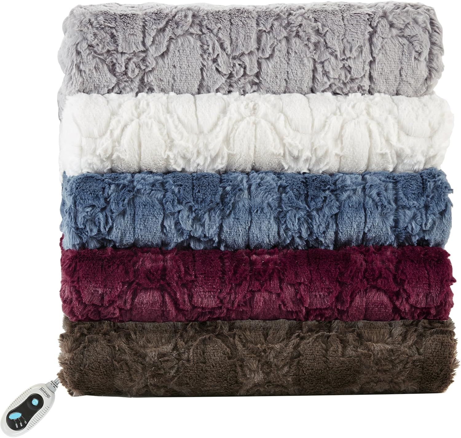 Beautyrest Brushed Long Fur Electric Throw Blanket Ogee Pattern Warm and Soft Heated Wrap with Auto Shutoff, 50x60, Grey: Home & Kitchen