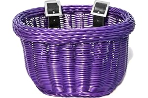 Colorbasket 01617 Front Handle Bar Kids Bike Basket, All Weather, Water Resistant, Adjustable Leather Straps, Food-Contact Safe, Purple