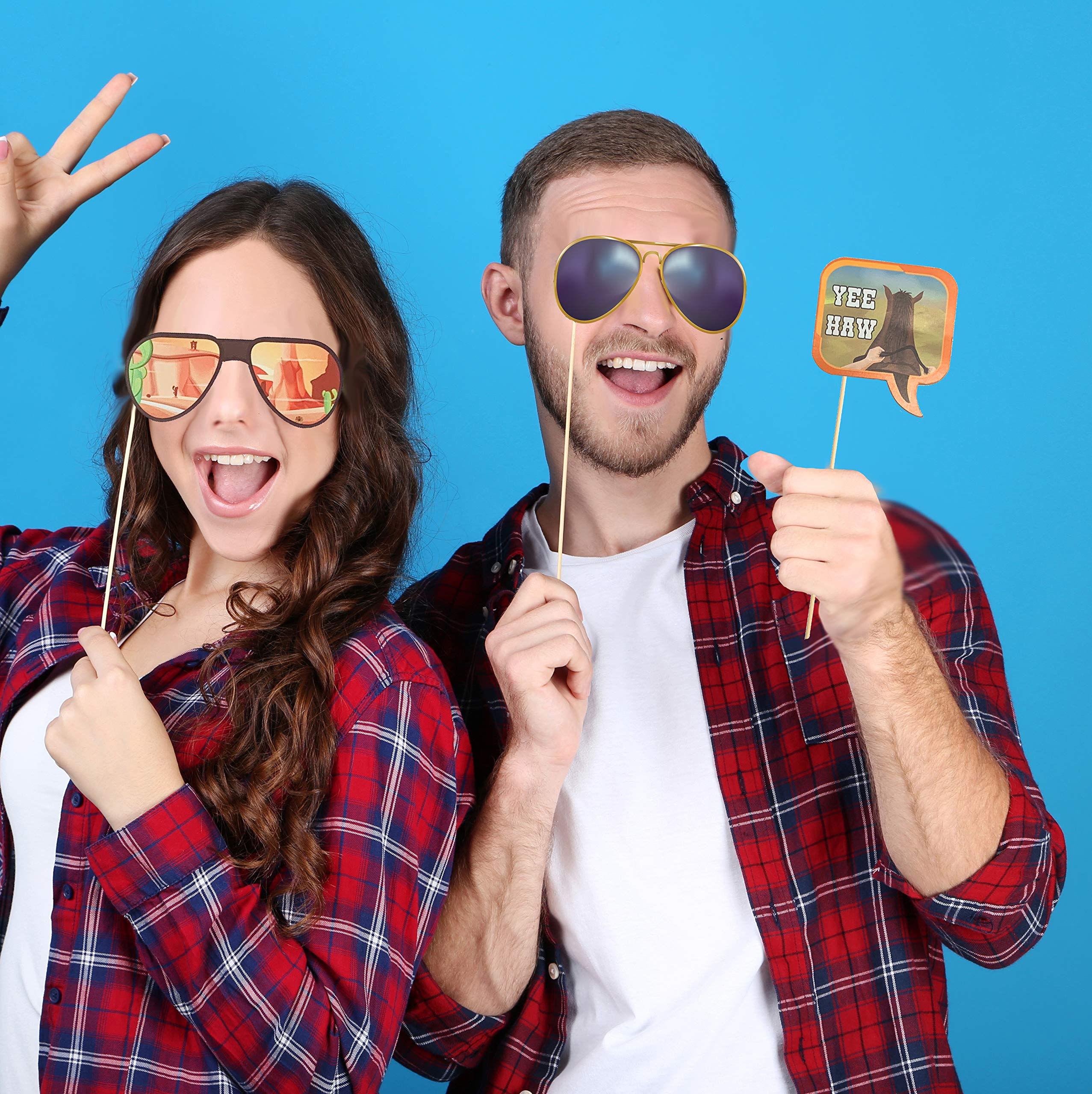 Western Photo Booth Props - Ultimate Cowgirl/Cowboy Party Decorations for Decorating Walls, Doors, Tables - 42 Large Colorful Photo Props Complete with Glue Dots and Bamboo Rods by Scapa Pro