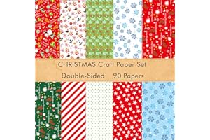 KUUQA 90 Sheets Christmas Pattern Paper Set, 14 x 21cm Decorative Paper for DIY Scrapbook Card Making decoration, 10 Designs