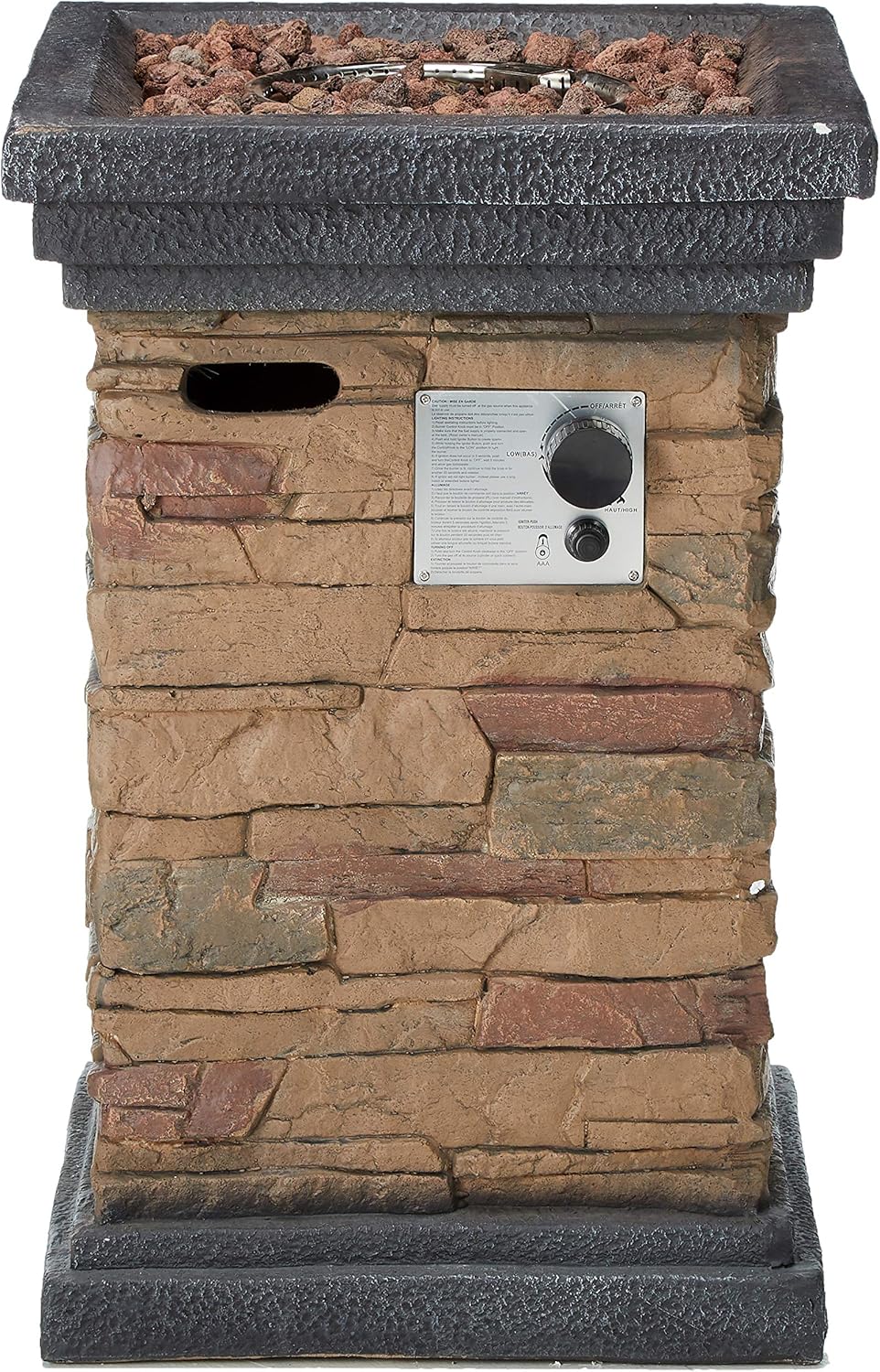 discount fire pit tables on Amazon Com Peaktop Hf29402a Square Column Propane Gas Fire Pit Outdoor Garden Slate Rock 20 Inches Brown Garden Outdoor