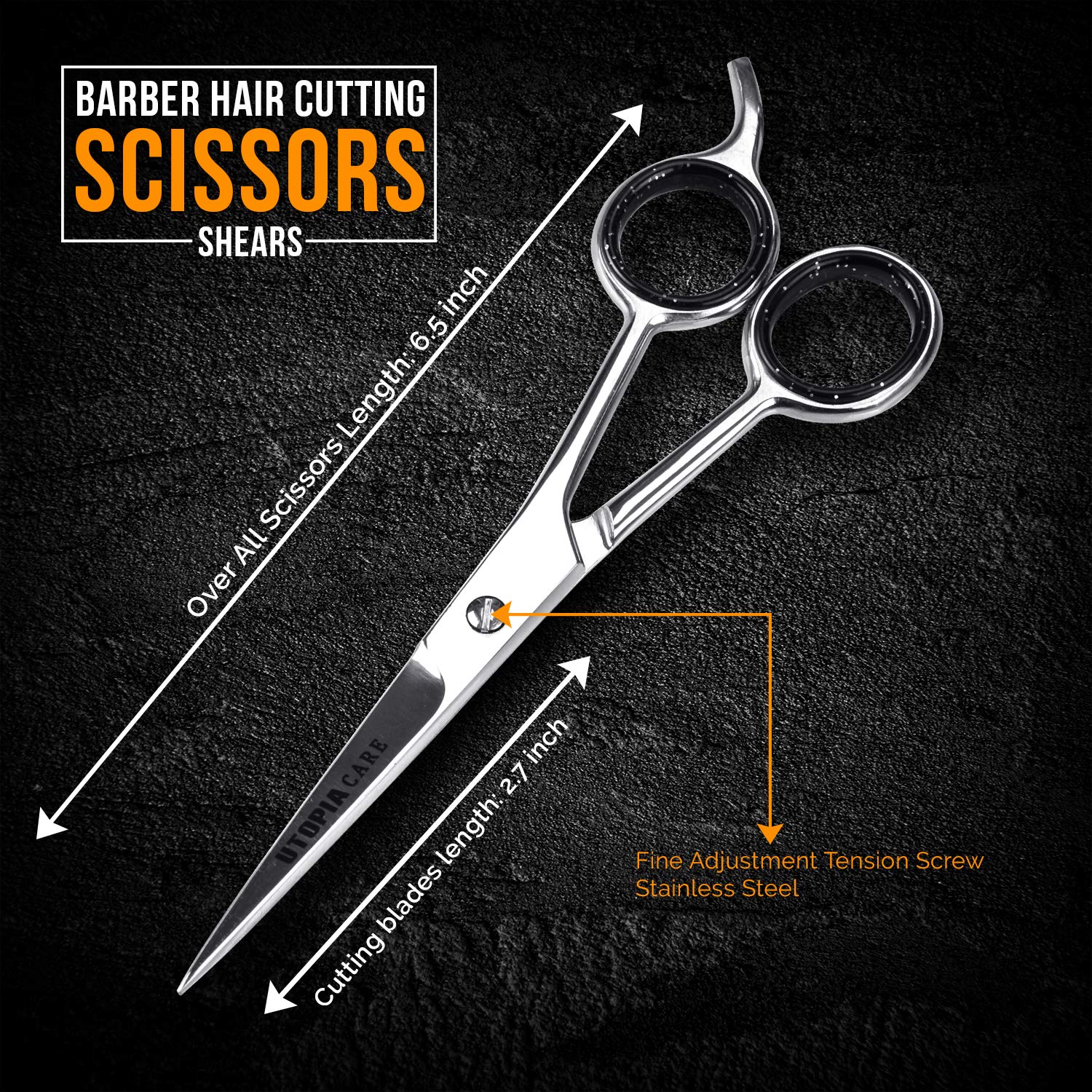 Professional Barber Hair Cutting Scissors/Shears (6.5-Inches) - Ice Tempered Stainless Steel Reinforced with Chromium to Resist Tarnish and Rust : Beauty
