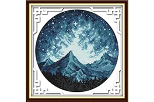 Svarog Stamped Cross Stitch Kits Beginners Full Range of Embroidery Patterns Starter Kits for Adult or Kids DIY Cross Stitches Needlepoint Kits 14CT-Moonlit Mountains 13.39x13.39 inch