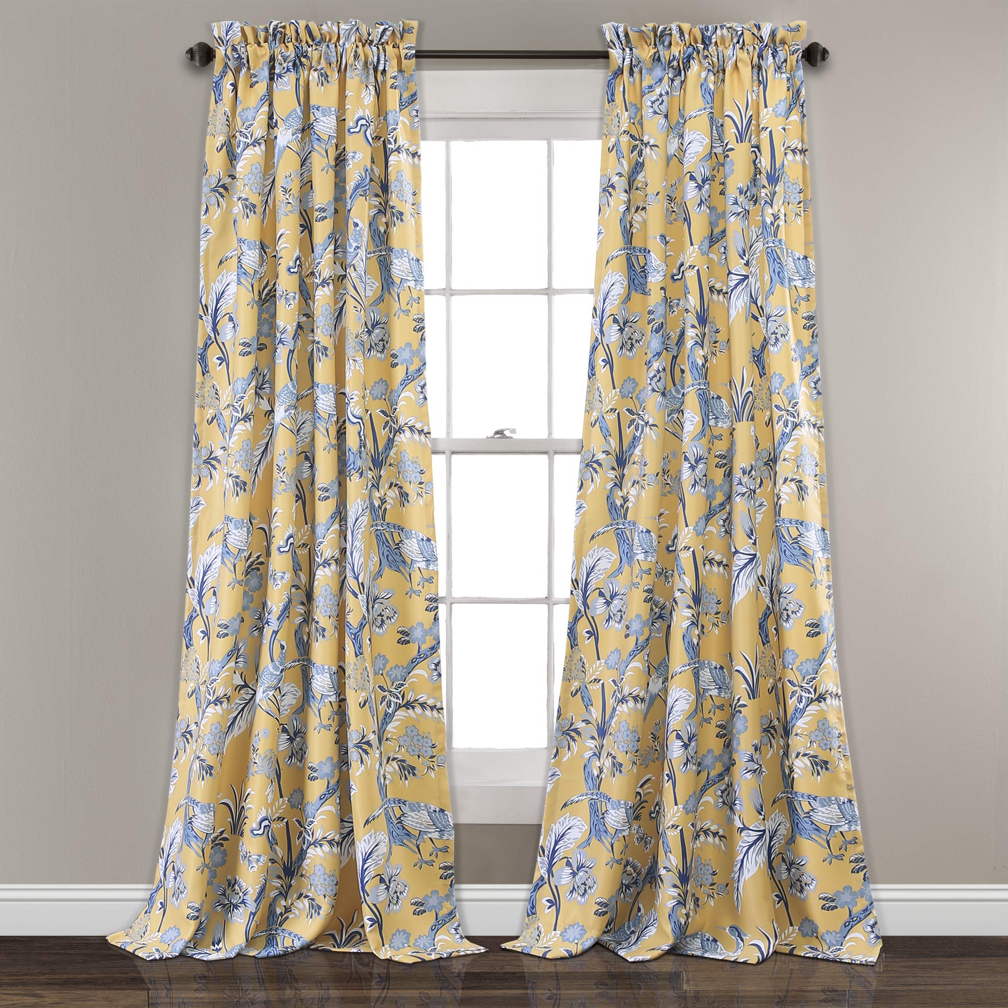 Lush Decor, Yellow Curtains Dolores Darkening Window Set for Living, Dining Room, Bedroom, 95" x 52", Blue, 95 in x 52 in Panel Pair