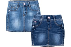 ABALACOCO 2Pack Girls Jeans Skirt Mini Denim Skirt Skorts Set Kids Toddler,Stretchy Waist Soft Cotton No Rough Skort 3-14T