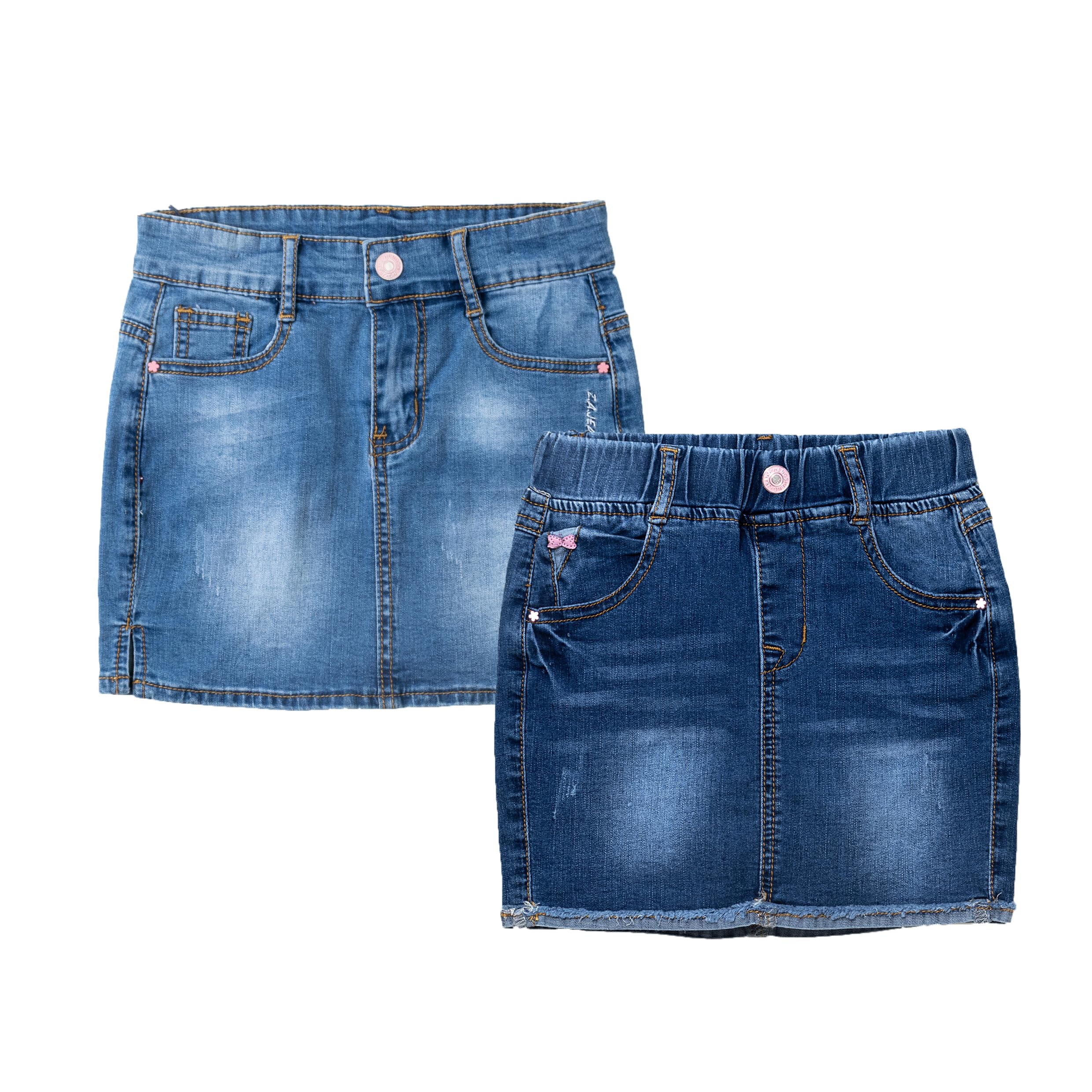 Photo 1 of ABALACOCO Girls Jeans Skirt Mini Denim Skirt Set for Kids Toddler,Stretchy Waistband Soft Cotton No Rough Skorts 2-Pack 3-14T (10-11 Years, Color#1)