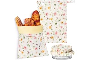 GQIRIL Reusable Beeswax Bread Bags - 3 Pack Bees Wax Food, Homemade Sourdough Bread Storage with Bowl Cover, Linen Cotton Lar