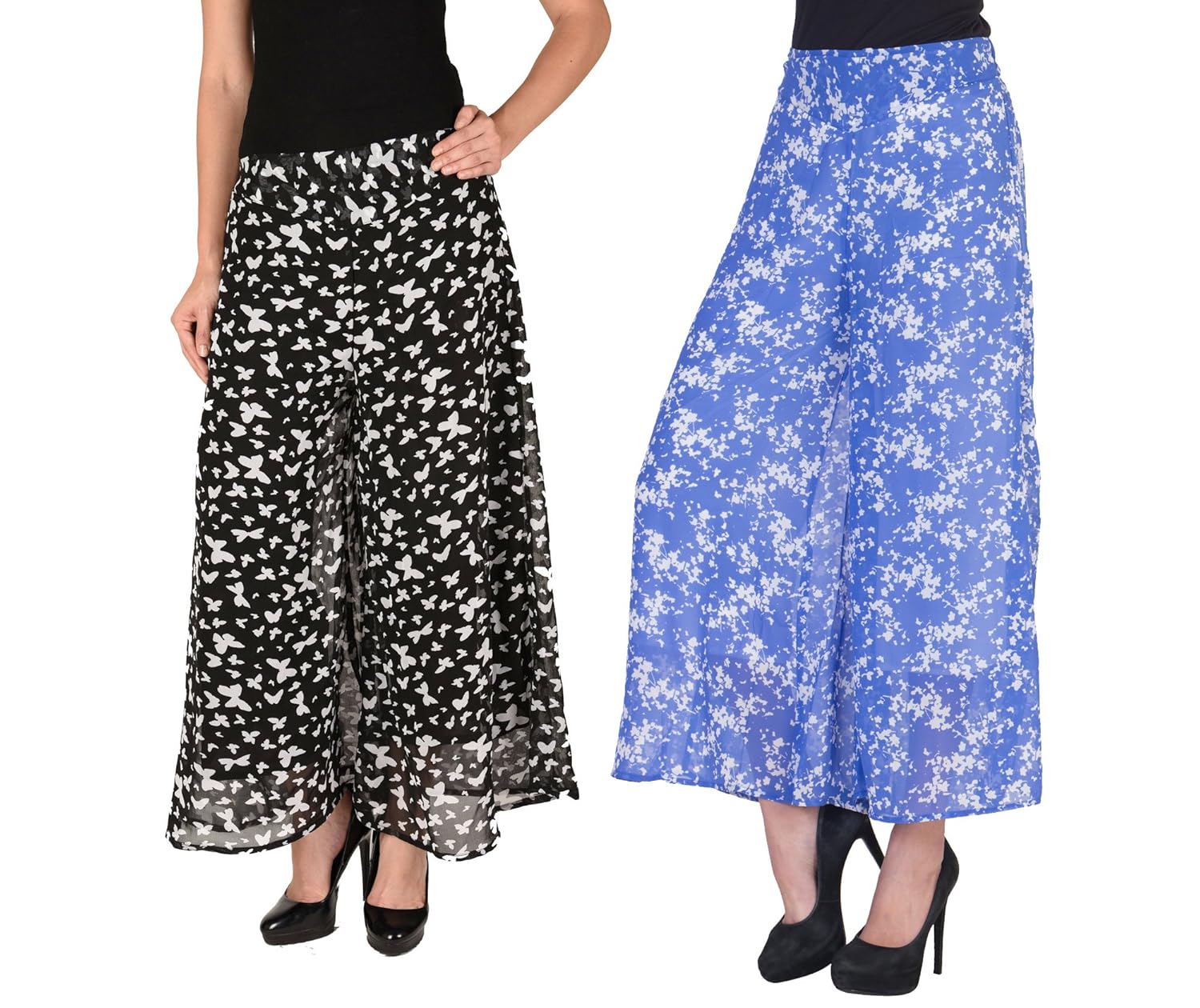 2day's women stylish palazzo sky blue and multi-roses print (pack of 2)