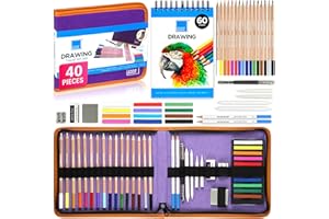 COLOUR BLOCK Drawing Travel Art Set - 60 sheets 6 x 8 Inches Drawing Pad,16 wood Colored Pencils, 12 Soft Pastels Set, 2 Sketching Pencils, and 8 Assorted Tools