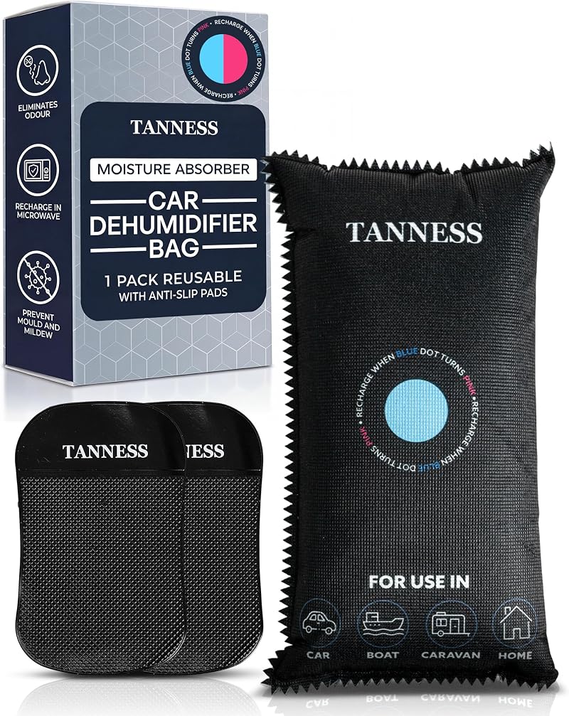 TANNESS Car Dehumidifier Bags 1 Pack 1kg with Anti Slip Pads Reusable
