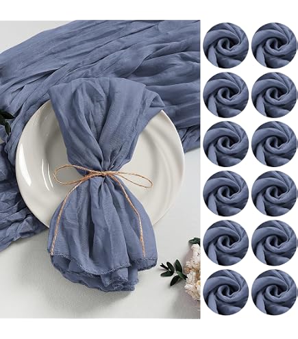 54 Pack Blue Gauze Cheesecloth Napkins - 20x20 Inch, Washable & Reusable For Weddings, Parties, Dining