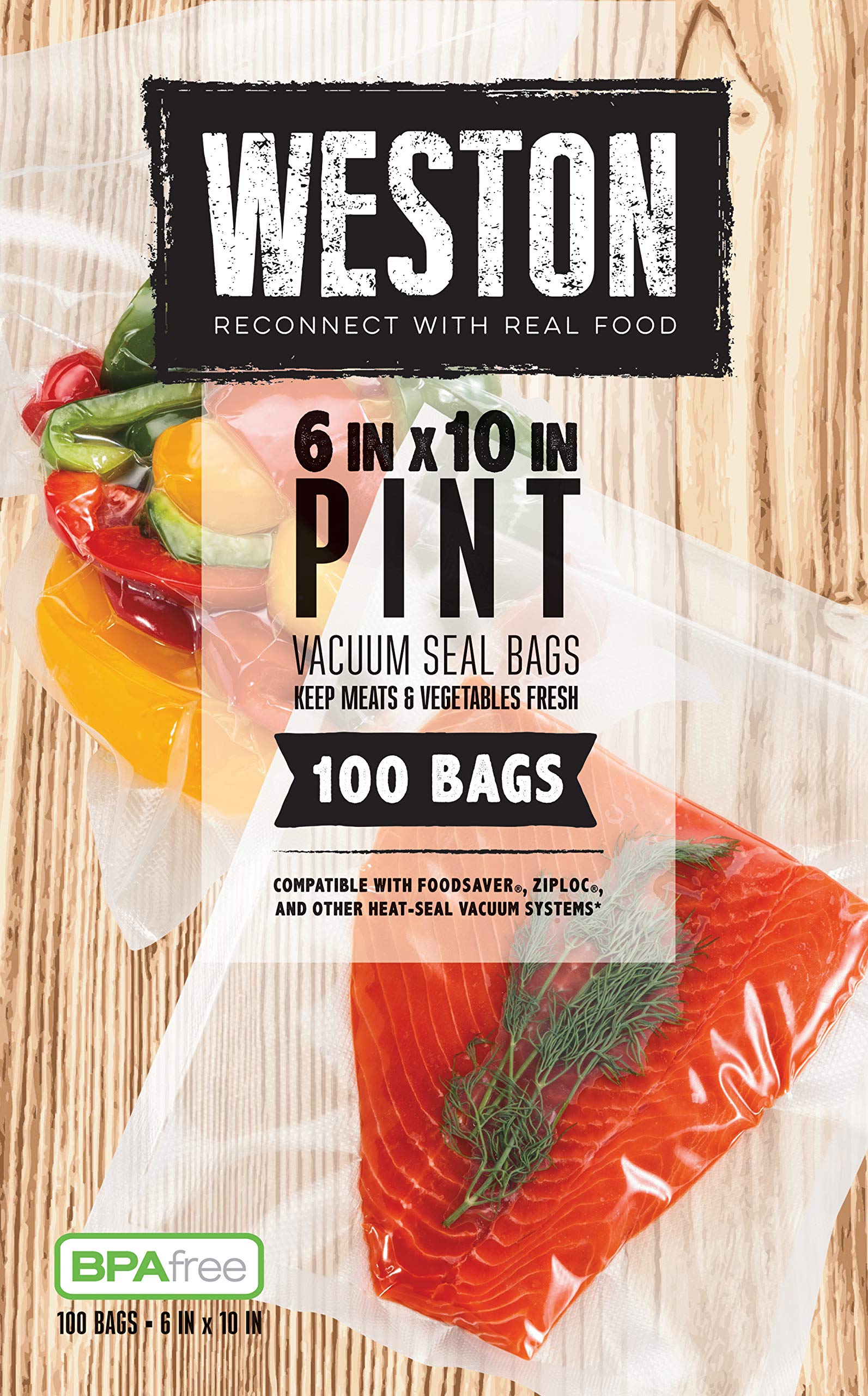 Weston Vacuum Sealer Bags for Food, 2 Ply 3mm Thick, for NutriFresh, FoodSaver & Other Heat-Seal Systems, for Meal Prep and Sous Vide, BPA Free, 6