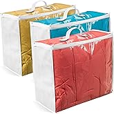 VitalUp 3 Pack Clear Plastic Storage Bags, Durable Zippered Storage Bags for Comforters, Blankets, Clothes, and Bedding - Breathable Nonwoven with Clear Front for Easy Organizing 20x20x8