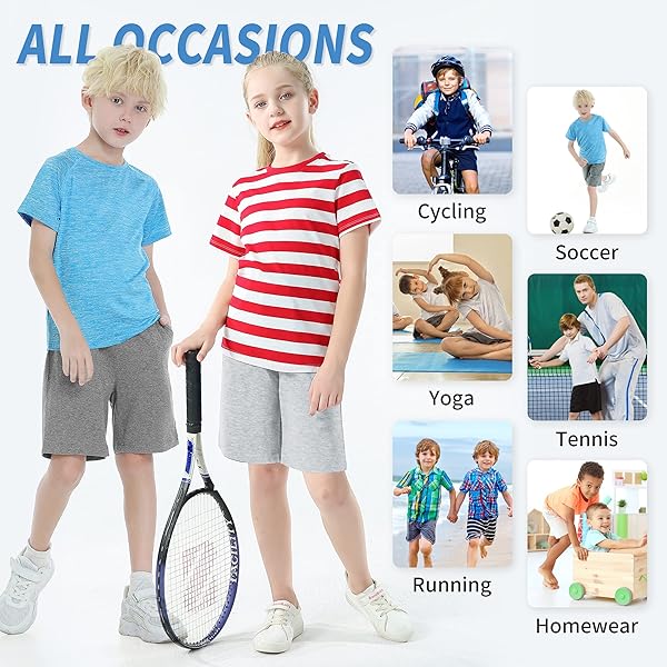 ALAVIKING KIDS 1 OR 2 PACK 100% COTTON SHORTS DRAWSTRING ELASTIC WAIST SWEAT SHORTS FOR BOYS OR GIRLS 3-12 YEARS (LIGHT GRAY+DARK GRAY-S)
