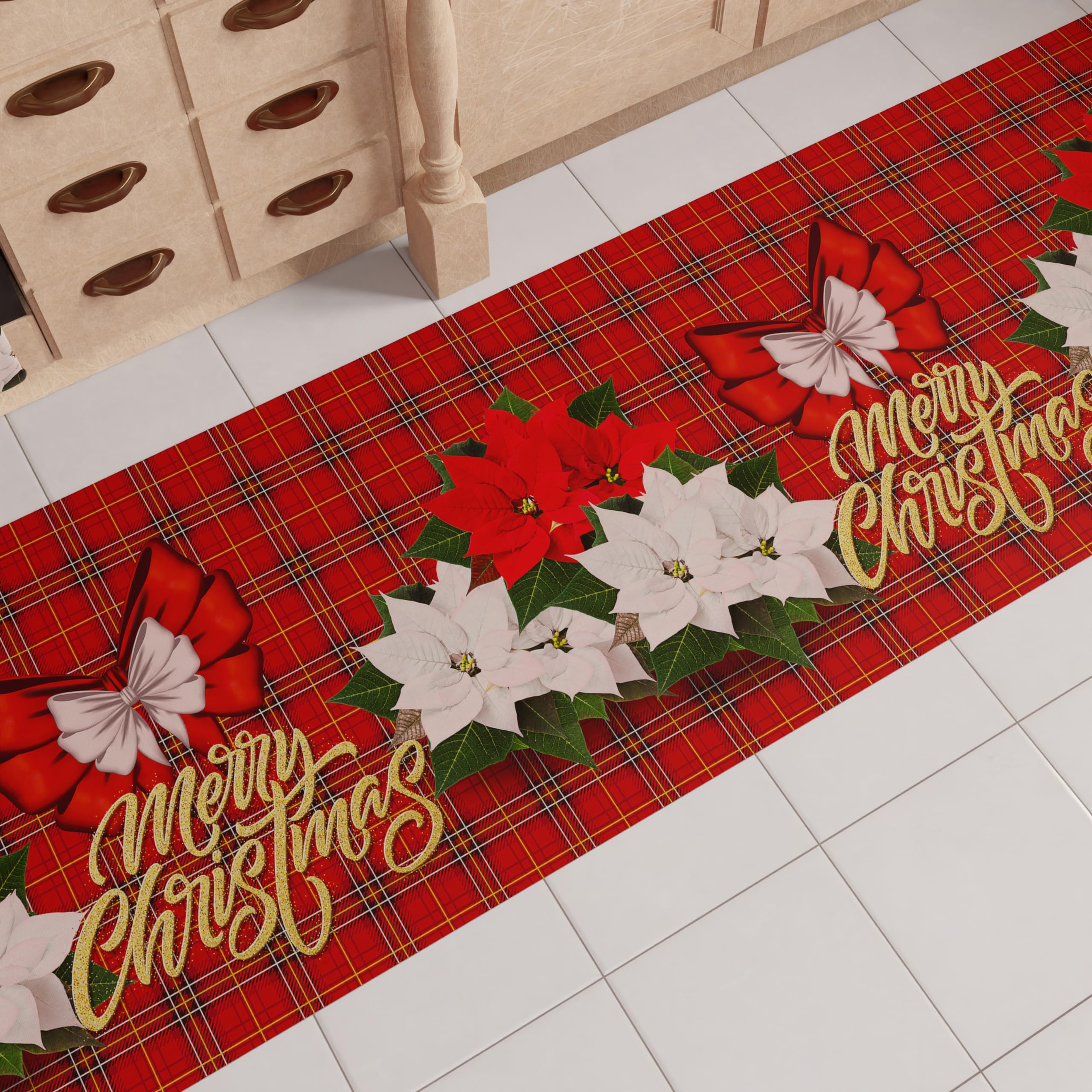 PETTI Artigiani Italiani - Christmas Kitchen Rug, Christmas Kitchen Runner, Non-Slip and Washable Christmas Kitchen Rug, Christmas Rug 52x440 cm Merry Christmas, Made in Italy