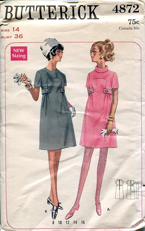 Amazon Com Butterick 1960s Pattern 4872 Misses One Piece Dress Vintage Size 14 Bust 36 Home Kitchen