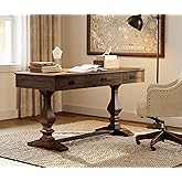 WAMPAT 60-inch Vintage Wood Home Office Desk with Stable Solid Wood Pedestral Legs, Tradional Rustic Executive Desk with Deep