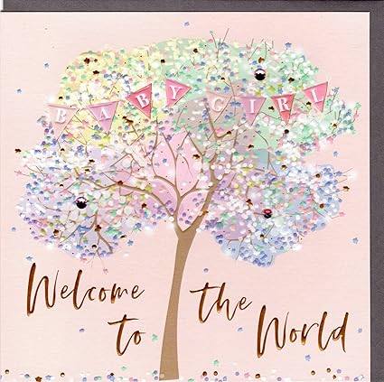 Belly Button Designs Be077 Biglietto Di Auguri Per Nascita Di Una Bambina Della Nuova Serie Elle Con Decorazioni Pellicola E Cristalli