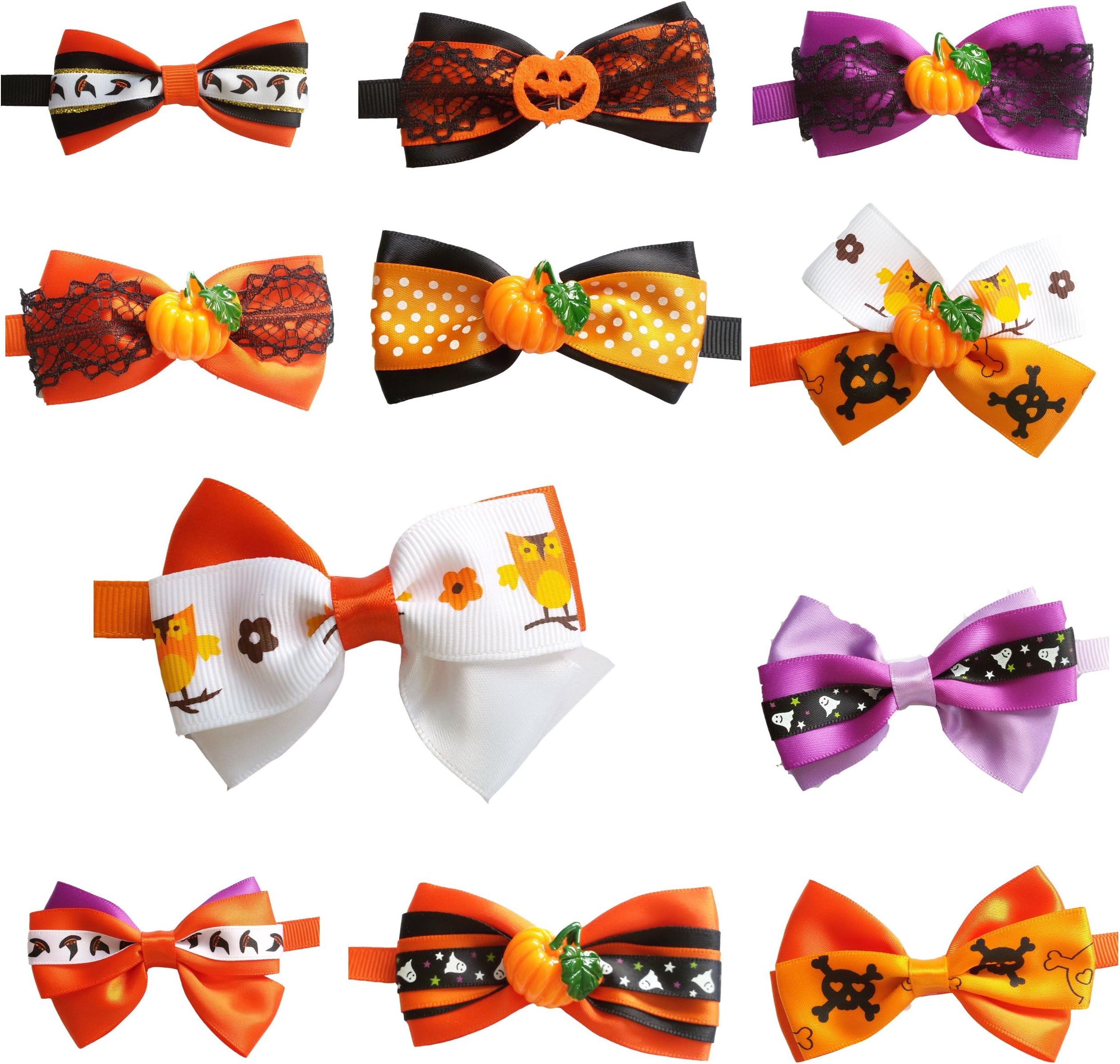 BIPY Halloween Dog Bowties for Pet Small Dogs Cats Puppy Bow Ties Necktie Adjustable Slides Collars Assorted Styles for Party Grooming Accessories