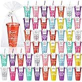 Tioncy 50 Set Employee Appreciation Gifts Bulk Team Thank You Cups with Lids and Straws Plastic Tumblers 24 oz for Coworker Social Worker Office Staff Nurse Doctor Teacher(Awesome,Multicolor)