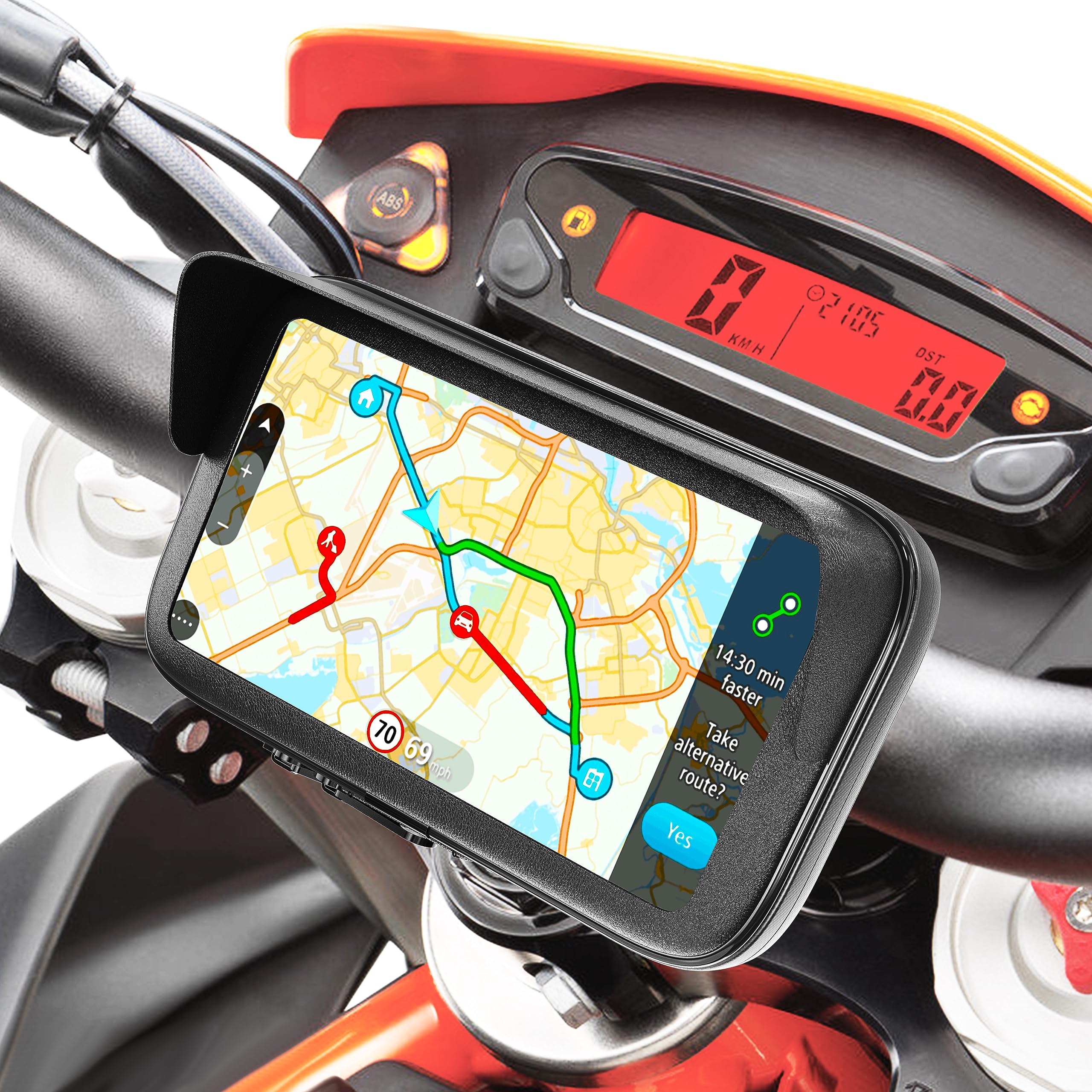 Turnaroundtech Mobile Phone Holder Motorcycle Bike Waterproof Case with Anti-Glare Visor Valid for Smartphones up to 7.5 Inches Shatterproof Double Screw Handlebar Mount