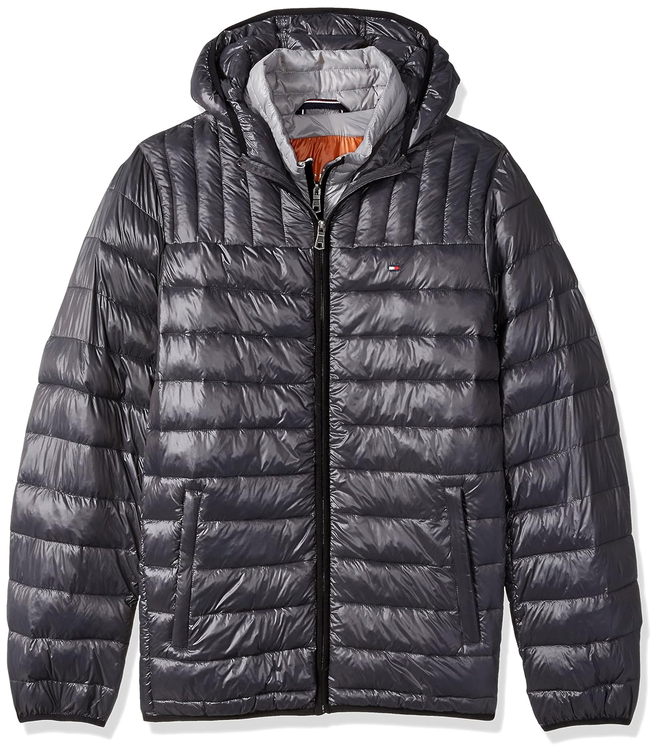 tommy hilfiger men's insulated packable jacket contrast bib hood