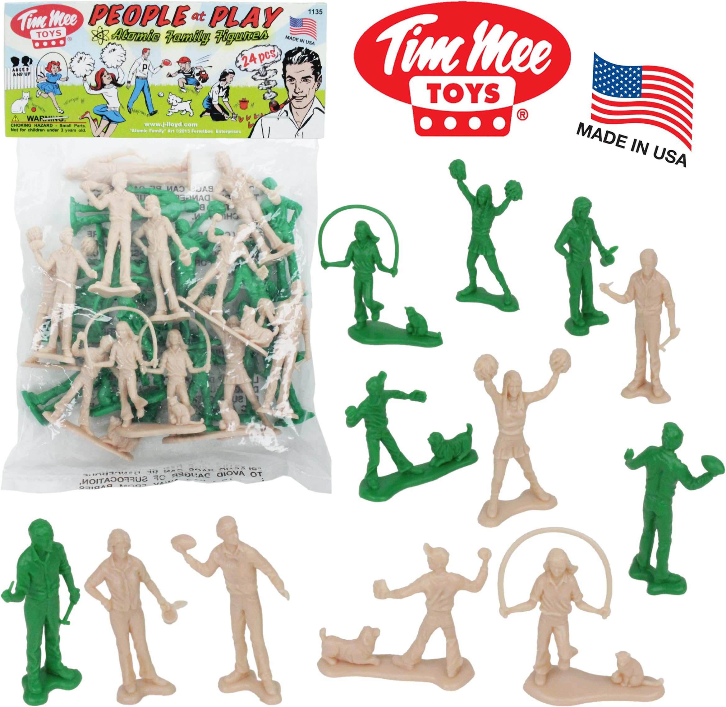 Tim Mee People Play Figures: Green and Putty Color 24pc Playset - Made in USA