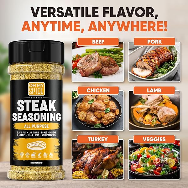 STEAK SEASONING ALL PURPOSE SEASONING MIX – GLUTEN FREE & LOW SODIUM MEAT SEASONINGS FOR RIBEYE, NY STRIP & TOMAHAWK. STEAKS SEASONINGS FOR GRILLING. BEEF STEAKS SALT BLEND. STEAK RUB SPICES. 4.6OZ