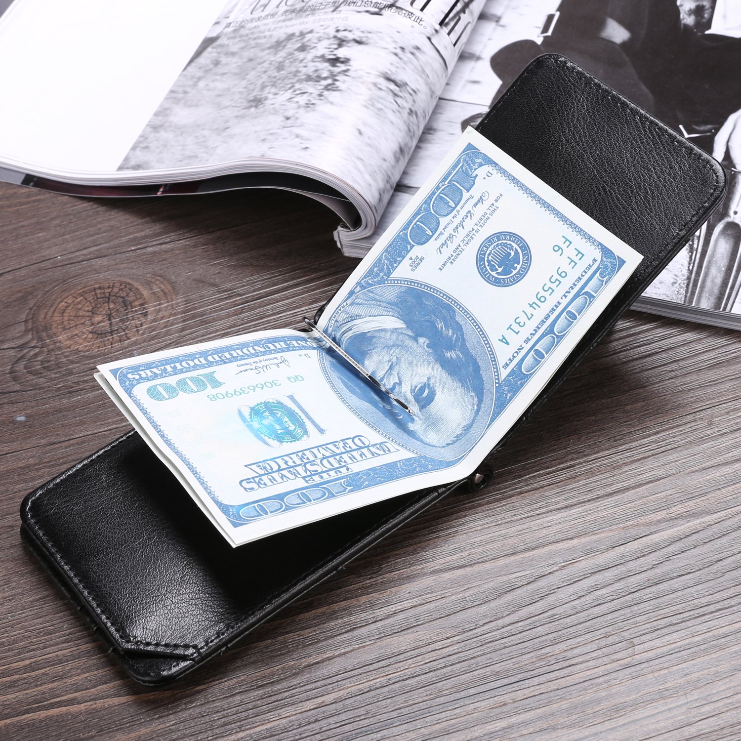 Men\'s Bifold Wallets, Soft Rectangle Synthetic Leather Solid Card Case Wallet Purse with Money Clip