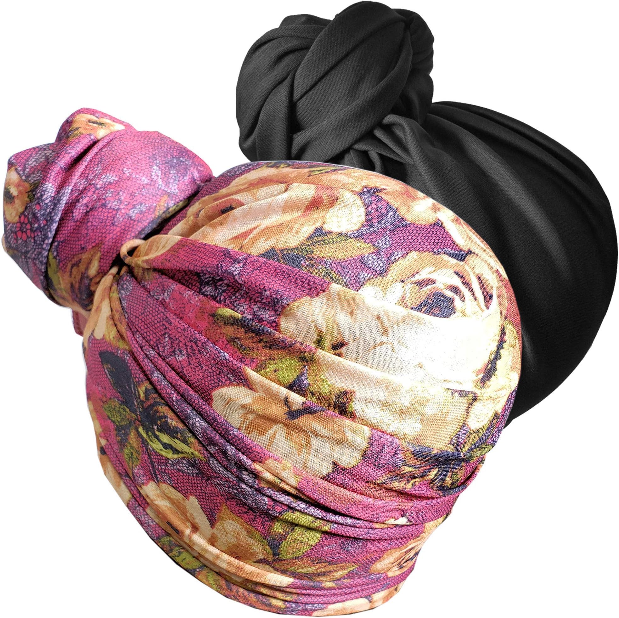 Stretch Head Wrap Scarf Head Wrap for women Turban Wrap Stretch Jersey Long Turban Head Wrap Tie 1 or 2