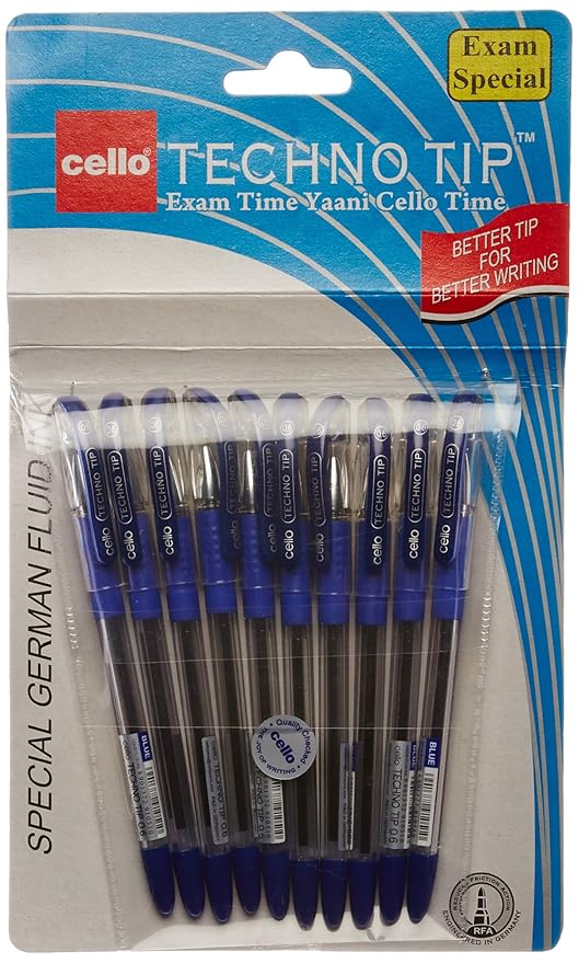 10 Cello Technotip PEN Top Ball Point 0.6 mm Smooth Writing Blue Brand