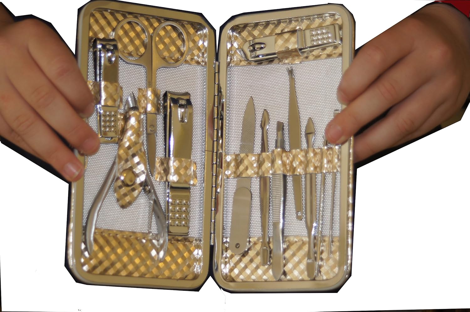 Y.S. organize Professional Manicure Travel Set for Men and Women. 12 Pieces kit of Stainless Steel Manicure & Pedicure Tools. Nail Clippers and Grooming Kit in an Beautiful Gold Metallic case: Home & Kitchen