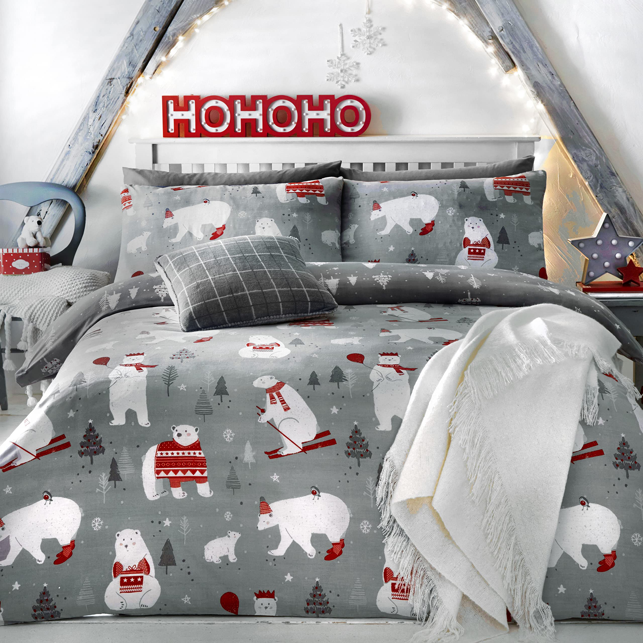 Bedlam Christmas - Polar Bears - Easy Care Duvet Cover Set | Double Bed Size | Silver Bedding — image 1