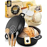 CRUSTLOVE Cast Iron Dutch Oven for Bread Baking - incl. Sourdough Bread-Baking Supplies like Banneton Bread-Proofing Basket - 5QT Bread-Oven with Lid Bread-Making Kit Pan, Pot, Sour Sough Tools, Lame