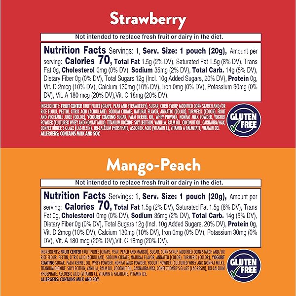 WELCH’S FRUIT SNACKS, FRUIT ‘N YOGURT VARIETY PACK, STRAWBERRY, MANGO PEACH, GLUTEN FREE, BULK PACK, SINGLE SERVE, 0.7 OZ BAGS (PACK OF 40)
