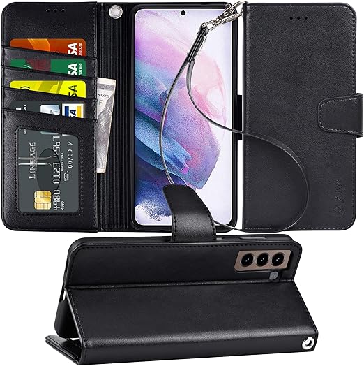 Amazon Com Arae Case For Samsung Galaxy S21 Plus Wallet Case Flip Cover With Card Holder And Wrist Strap For Samsung Galaxy S21 Plus S21 6 7 Inch Black