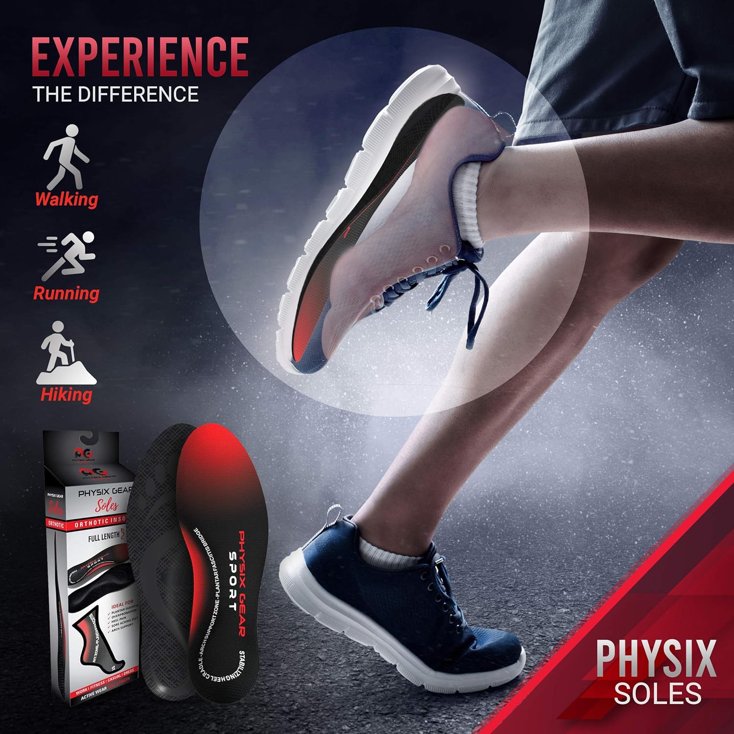 Physix Gear Sport Full Length Orthotic Inserts with Arch Support - Best Insoles for Plantar Fasciitis, Running, Flat Feet, Heel Spurs & Foot Pain - Men & Women: Sports & Outdoors