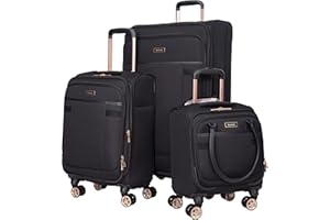 kensie Hudson Softside Spinner Luggage, Black with Rose Gold, 3-Piece Set (16/20/28)
