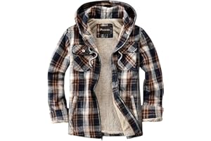 Puwasa Men's Full Zip Sherpa Lined Flannel Jacket Fleece Hooded Plaid Jacket with Hood for Men